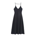 Schwarz-weißes Polka-Dot Sommerkleid mit V-Ausschnitt und schmalen Trägern - XS / Schwarz