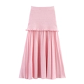 Ensemble en tricot trois pièces avec jupe longue plissée rose clair à taille élastique - S / Bas / Rose
