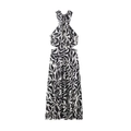 Halter-Midikleid aus Leinenmischung mit schwarz-weißem Botanik-Print und Seitenausschnitten - XS / Schwarzweiß-Druck