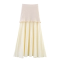 Jupe trapèze à taille haute, smockée rose et blanche avec détails plissés élégants - S / Bas / Abricot