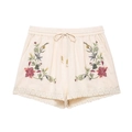 Pantaloncini boho da donna con ricami floreali e bordo in pizzo bianco beige - XS / Bianco Riso-Pantaloncini