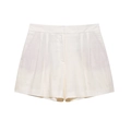 Women's minimalist high waist off-white linen shorts with elegant pleated front design - XS / Shorts