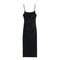 Elegante abito lungo nero con scollo a cappuccio e dettaglio arricciato per donna 2025 - S / Nero