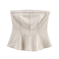 Leinen-Bandeau-Top mit Kontrastnähten und Schößchensaum in Cremeweiß für Damen - XS / Bandeau-Top