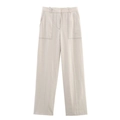 Hose aus Leinenmischung mit hoher Taille, Kontrastnähten und großen Taschen in Haferflocken - XS / Palazzo-Hose