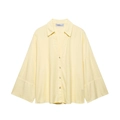 Camisa de lino de botonadura sencilla en amarillo claro con mangas de paneles - XS / Amarillo