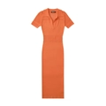 Détail de la robe en maille orange avec taille ajourée et texture de col polo classique - Taille unique / Rouge Orangé