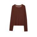 Classic dark brown long sleeve linen knit sweater with raglan sleeves and round neckline - S / Brick Red