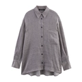 Linen blend long sleeve striped shirt for women with chest pocket and loose fit design - XS / Gray