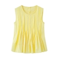 Lichtgele mouwloze geplooide blouse met minimalistische ronde hals voor dames - XS / Geel