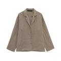 Linen long sleeve V-neck button shirt in earthy taupe featuring a relaxed casual fit - XS / Brown Top