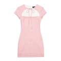 Minivestido de cuadros rosa y blanco con mangas cortas, escote hueco y detalle de cordones - XS / Rosa