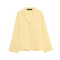 Minimalist light yellow linen long sleeve V-neck shirt with natural fabric texture - XS / Yellow Top