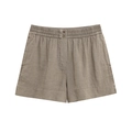 Women's casual taupe linen shorts featuring an elastic waist and two buttons - XS / Brown Pants