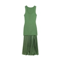 Elegantes grünes ärmelloses Strickkleid mit plissiertem Satinrock und stilvollem Block - S / Grün