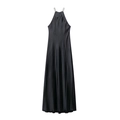Elegant black silk satin halter neck maxi dress with smooth texture and draped silhouette - XS / Black