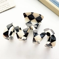 Classic black and white checkered large hair claw clip with unique wavy design - Large Wave Checkerboard Style / Black & White Checkerboard