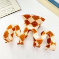 Brown and white checkerboard wave hair claw clip with matte finish for styling - Large Wave Checkerboard Style / Orange White Checkerboard