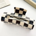 Glossy black and white checkerboard rectangle hair claw clip for thick hair styling - Black and White Squares