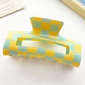 Classic checkerboard hair claw clip with large yellow and blue square patterns - Large Rectangle Hollow Checkerboard Style / Yellow Square Character