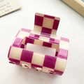 Glossy checkered hair claw clip with magenta and beige squares for elegant hairstyling - Medium Square Hollow Checkerboard Style / Small Purple Blocks