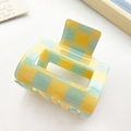 Glossy checkered hair claw clip in yellow and mint green rectangular hollow design - Medium Square Hollow Checkerboard Style / Small Blue and Yellow Blocks