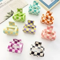 Set of 8 checkered matte hair claw clips in various vibrant colors for women - Retro Checkerboard Multicolor Hair Clip Set