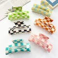 Large checkerboard matte hair claw clips set in six vibrant colors for women - Bestselling 6-piece Set