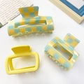 Three-piece checkerboard hair claw clips in vibrant yellow and green patterns - Yellow Combo
