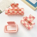 Pink and cream checkered claw clip set with matte finish and glossy resin patterns - Pink Series Hair Clip Set / Pink Combo