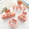 Pink matte and checkerboard hair claw clip set with square and wave shapes - Pink Series Combo