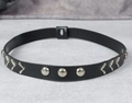 Black leather strap accessory featuring silver metal rivets and V-shaped stud accents - 56-58cm / Black Leather Studded V-Shaped Metal Fastener Choker (AB318)