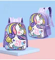 Detalle de mochila de unicornio púrpura con cremallera de estrella y correas transpirables - Violeta