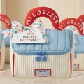 Beauty case trapuntato a forma di casetta azzurra e crema con zip a forma di coniglio - La Casetta Blu (con Biglietto E Nastro Inclusi)