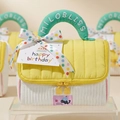 Borsa cosmetica gialla e menta a forma di casa con cerniere a orsetto e manici - Casa Gialla (include Biglietto + Nastro)