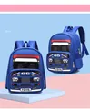 Blue kids backpack with racing track design and number 65 on side pocket display - Blue