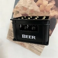 Miniature black beer crate fridge magnet with golden cap bottles and BEER text - Black