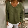Dettaglio della felpa in maglia verde oliva con texture traforata a rete e scollo a V - Verde militare