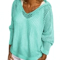 Dettaglio del maglione in maglia traforata verde menta con trama a rete e scollo a V - Smeraldo