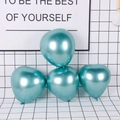 Set of cyan blue metallic heart shaped and oval latex balloons for party decoration - Metal Heart / Green