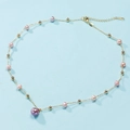 Pink and purple Edison pearl necklace with gold chain and scattered beads - 3A Quality (Gold Plated) / Purple