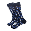 Women's crew socks featuring playful blue mushroom patterns on a black cotton base - Blue Mushroom / One Size