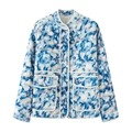 Women's quilted short jacket with blue watercolor floral print and stand collar - S / Blue Floral Print