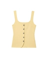 Light yellow knit vest featuring square neck, wide straps and silver metal buttons - S / Yellow