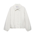 Cream faux leather bomber jacket with zipper closure and elasticated cuffs on white background - XS / Off White