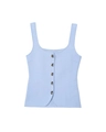 Light blue sleeveless knit vest featuring a square neckline and geometric silver buttons - S / Blue
