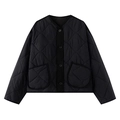 Schwarze gesteppte Damen-Leichtjacke mit Rundhalsausschnitt und Einreiher-Knöpfen - S / Schwarz