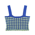 Canotta da donna in maglia a quadri blu e verdi con bordo smerlato retrò - XS / Top a canotta