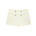 Hellgelbe Tweed-Shorts mit hoher Taille und dekorativen Metallknöpfen im schicken Stil - XS / Pants
