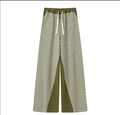Pantaloni a gamba larga verde militare con pannelli a righe verticali e coulisse in vita - S / Verde